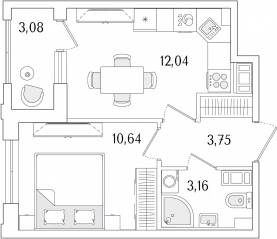 ЖК «Гранат», планировка 1-комнатной квартиры, 31.13 м²