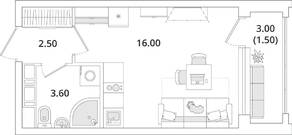 ЖК «Тайм Сквер», планировка студии, 23.80 м²