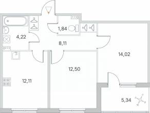 МЖК «Любоград», планировка 2-комнатной квартиры, 55.47 м²