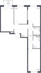 ЖК «Новые Лаврики», планировка 3-комнатной квартиры, 76.71 м²