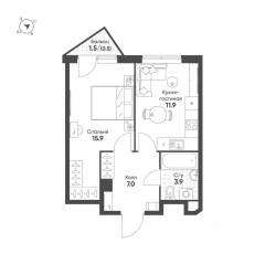 ЖК «Sokolinn Park», планировка 1-комнатной квартиры, 39.20 м²