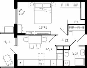 ЖК «Десятка», планировка 1-комнатной квартиры, 40.80 м²