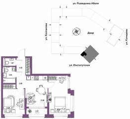 ЖК «Страна.Парковая», планировка 3-комнатной квартиры, 52.42 м²