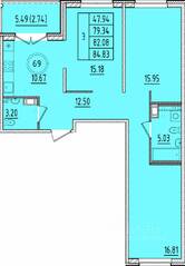 МЖК «Образцовый квартал 17», планировка 3-комнатной квартиры, 79.34 м²