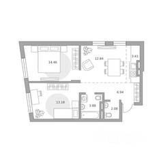ЖК «Аникеевский», планировка 3-комнатной квартиры, 56.81 м²