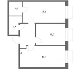 ЖК «Парусная 1», планировка 2-комнатной квартиры, 64.70 м²