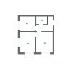 ЖК «Парусная 1», планировка 2-комнатной квартиры, 43.00 м²