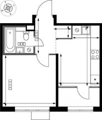ЖК «1-й Химкинский», планировка 1-комнатной квартиры, 33.00 м²
