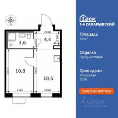 ЖК «1-й Саларьевский», планировка 1-комнатной квартиры, 29.30 м²