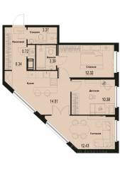 ЖК «ID Murino III», планировка 3-комнатной квартиры, 65.04 м²