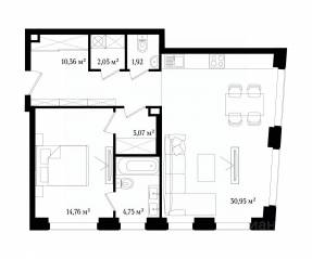 Апарт-комплекс «Vernissage», планировка 2-комнатной квартиры, 67.84 м²