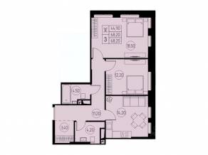 ЖК «31 квартал», планировка 3-комнатной квартиры, 68.20 м²