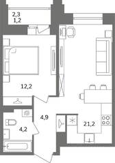 ЖК «Антверпен», планировка 1-комнатной квартиры, 42.50 м²