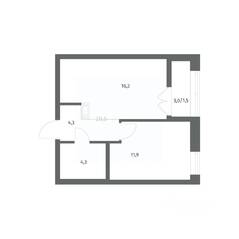 ЖК «NEWПИТЕР», планировка 1-комнатной квартиры, 38.19 м²