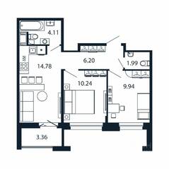 ЖК «Полис Новоселье», планировка 2-комнатной квартиры, 48.94 м²