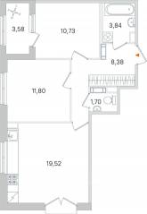 МЖК «Дубровский», планировка 2-комнатной квартиры, 57.76 м²