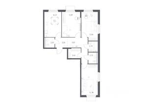 ЖК «Мытищи Парк», планировка 3-комнатной квартиры, 78.36 м²