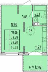 МЖК «Образцовый квартал 17», планировка 1-комнатной квартиры, 37.78 м²