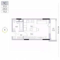 ЖК «Пироговская Ривьера», планировка студии, 28.70 м²