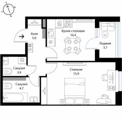 МЖК «Экография», планировка 1-комнатной квартиры, 40.30 м²