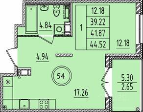 МЖК «Образцовый квартал 14», планировка 1-комнатной квартиры, 39.22 м²