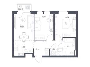 ЖК «Большое Путилково», планировка 2-комнатной квартиры, 52.20 м²