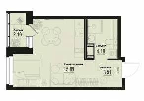 ЖК «ID Murino III», планировка студии, 25.05 м²