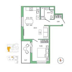 ЖК «Янила», планировка 1-комнатной квартиры, 42.20 м²
