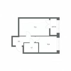 ЖК «NEWПИТЕР», планировка 1-комнатной квартиры, 39.47 м²