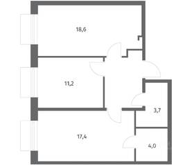 ЖК «Парусная 1», планировка 2-комнатной квартиры, 62.10 м²