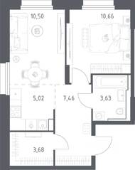 ЖК «Квартал Строгино», планировка 1-комнатной квартиры, 41.00 м²