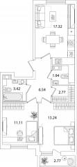 ЖК «Кинопарк», планировка 2-комнатной квартиры, 57.73 м²