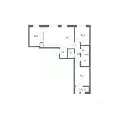 ЖК «NEWПИТЕР», планировка 3-комнатной квартиры, 77.13 м²