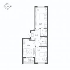 МЖК «Пулковский дом», планировка 2-комнатной квартиры, 67.00 м²