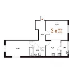 ЖК «Новое Летово», планировка 2-комнатной квартиры, 69.00 м²