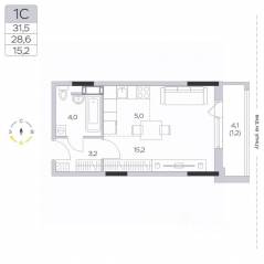 ЖК «Пироговская Ривьера», планировка студии, 28.90 м²