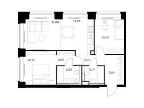 ЖК «Nova», планировка 2-комнатной квартиры, 62.42 м²