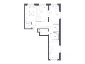 ЖК «Мытищи Парк», планировка 3-комнатной квартиры, 76.90 м²