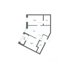 ЖК «NEWПИТЕР», планировка 2-комнатной квартиры, 51.75 м²