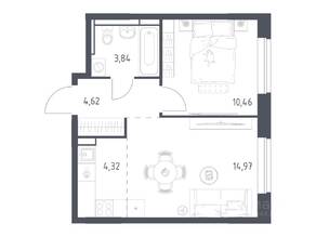 ЖК «Новое Видное», планировка 1-комнатной квартиры, 37.70 м²
