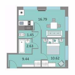 Апарт-комплекс «Начало», планировка 1-комнатной квартиры, 40.70 м²