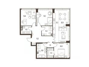 ЖК «High Life», планировка 4-комнатной квартиры, 120.60 м²