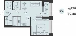 ЖК «Bashni Element», планировка 1-комнатной квартиры, 39.53 м²