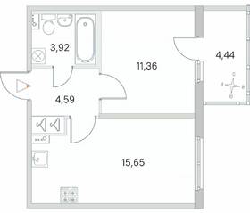 МЖК «Любоград», планировка 1-комнатной квартиры, 36.85 м²