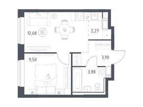 ЖК «Томилино Парк», планировка 1-комнатной квартиры, 32.60 м²
