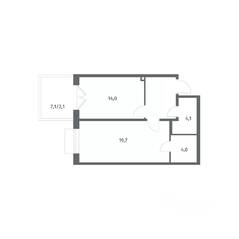 ЖК «Парусная 1», планировка 1-комнатной квартиры, 50.70 м²