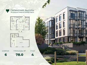 МЖК «Охтинские высоты», планировка 2-комнатной квартиры, 78.00 м²