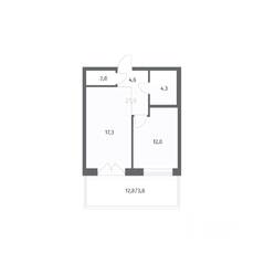ЖК «NEWПИТЕР», планировка 1-комнатной квартиры, 44.15 м²