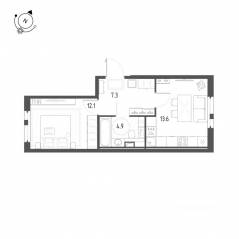 ЖК «Монография», планировка 1-комнатной квартиры, 37.90 м²