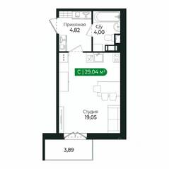 ЖК «Sertolovo Park», планировка студии, 29.04 м²